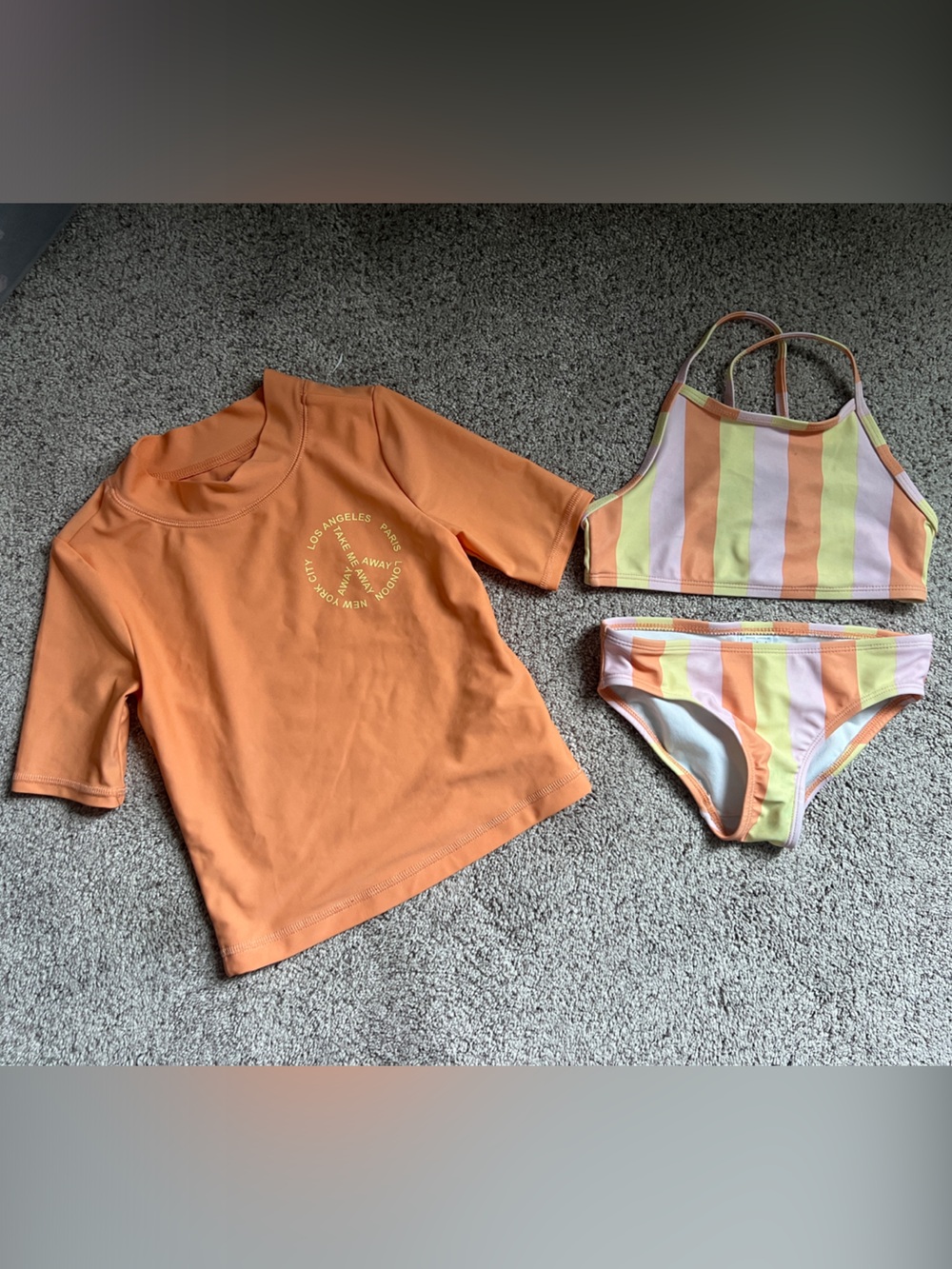Carter’s 3 Piece Rash Guard with Pastel Striped Bikini Set - Size 6/6x